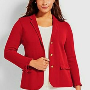 Talbot's trim red sweater jacket ruffles